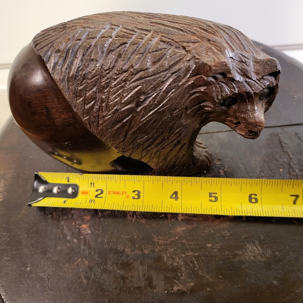 Vintage Hand Carved Modernist Iron Wood Bear - Picture 11 of 12